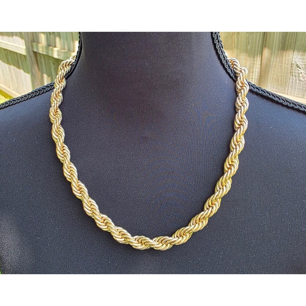 Gold Tone Twisted Rope Chain Statement Necklace Chunky Chain Adjustable NEW